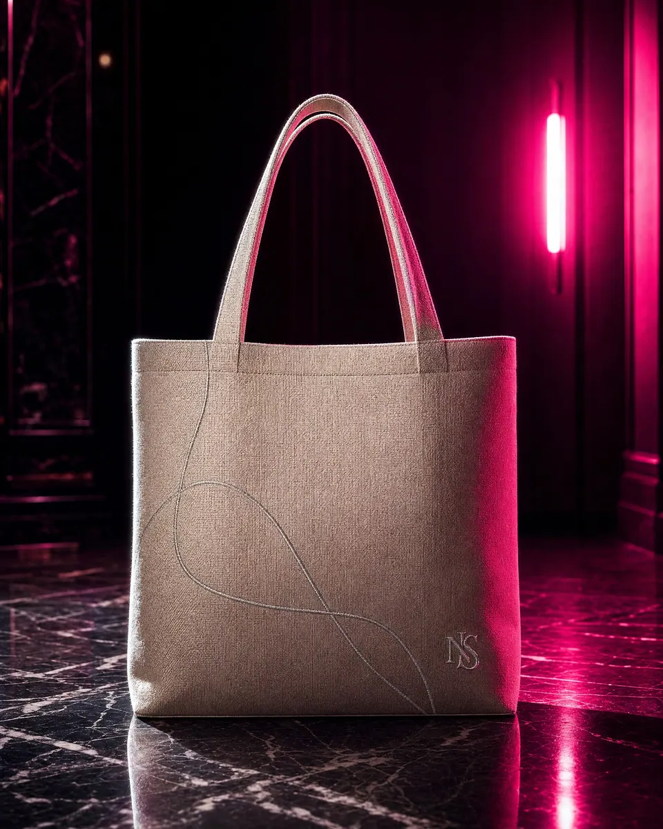 natural canvas tote folded on midnight marble